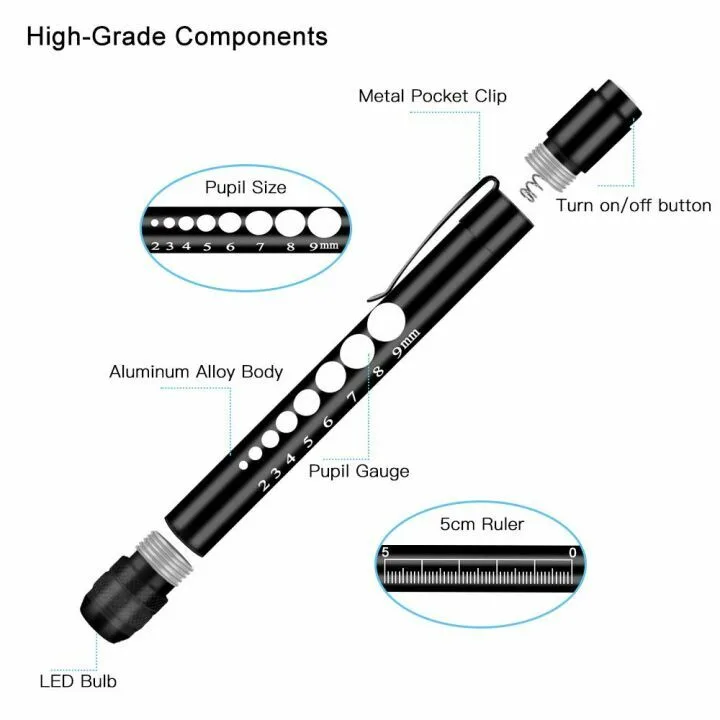 Opoway Nurse Pen Light with Gauge - 2 Pack Black