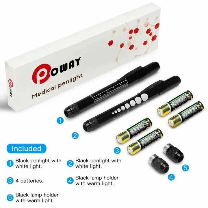 Opoway Nurse Pen Light with Gauge - 2 Pack Black
