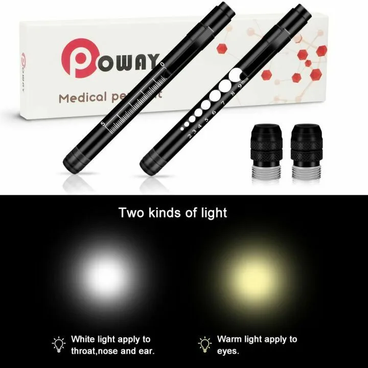 Opoway Nurse Pen Light with Gauge - 2 Pack Black