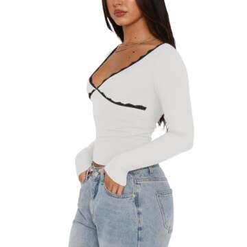 Stylish REORIA Lace Long Sleeve Shirt for Women