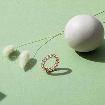 PAVOI 14K Yellow Gold Plated Cubic Zirconia Love Ring - 4mm Stackable Rings for Women Size 7