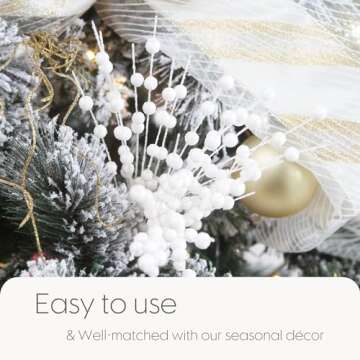 Sea Team 24-Pack Artificial Glitter Berry Stem Ornaments, Decorative Bead Sticks, Glittery Twigs, Picks, Branches for Christmas Tree, Small Vase, Holiday, Wedding, Party (17 Inches, White)