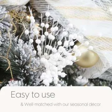 Sea Team 24-Pack Artificial Glitter Berry Stem Ornaments, Decorative Bead Sticks, Glittery Twigs, Picks, Branches for Christmas Tree, Small Vase, Holiday, Wedding, Party (17 Inches, White)