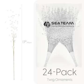Sea Team 24-Pack Artificial Glitter Berry Stem Ornaments, Decorative Bead Sticks, Glittery Twigs, Picks, Branches for Christmas Tree, Small Vase, Holiday, Wedding, Party (17 Inches, White)