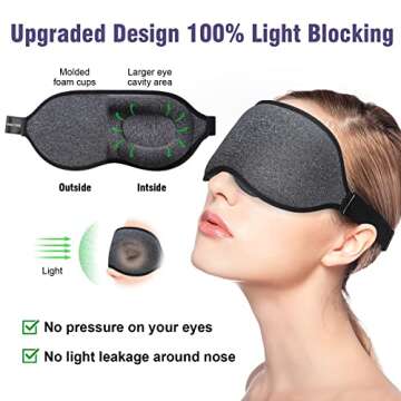 Sleep Mask for Side Sleeper, Block Out Light Completely, Eyelash Extensions Friendly 3D Contoured Sleeping Eye Mask, Soft Breathable Night Blindfold with Adjustable Strap, Lightweight Eye Cover Black