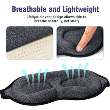 Sleep Mask for Side Sleeper, Block Out Light Completely, Eyelash Extensions Friendly 3D Contoured Sleeping Eye Mask, Soft Breathable Night Blindfold with Adjustable Strap, Lightweight Eye Cover Black