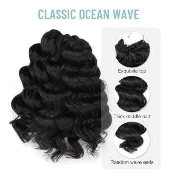 ToyoTree Ocean Wave Crochet Hair - 9 Inch 8 Packs Natural Black Short Curly Deep Wave Crochet Hair, Synthetic Ocean Wave Braiding Hair Extensions (9 Inch,1B-8P)