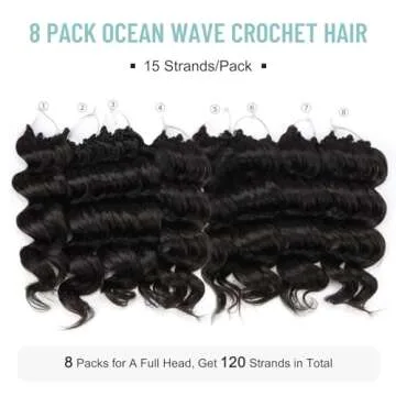ToyoTree Ocean Wave Crochet Hair - 9 Inch 8 Packs Natural Black Short Curly Deep Wave Crochet Hair, Synthetic Ocean Wave Braiding Hair Extensions (9 Inch,1B-8P)