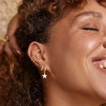 MYEARS Women Star Earrings - Gold Plated Huggie Hoop for Everyday Elegance
