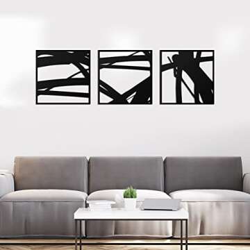 3 Panels Black and White Abstract Metal Wall Art Modern Line Art Room Decor Wall Sculptures for Home Bedroom Kitchen Office Dining Living Room