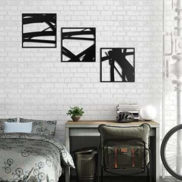 3 Panels Black and White Abstract Metal Wall Art Modern Line Art Room Decor Wall Sculptures for Home Bedroom Kitchen Office Dining Living Room