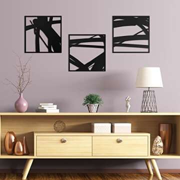 3 Panels Black and White Abstract Metal Wall Art Modern Line Art Room Decor Wall Sculptures for Home Bedroom Kitchen Office Dining Living Room