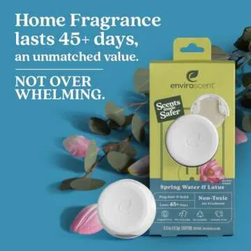 Enviroscent Non Toxic Air Freshener (Spring Water & Lotus) Plug-in Air Freshener for Home, Essential Oil Plug In, Home Fragrance Last 45+ Days | 1 Refillable Air Freshener Plug In & 1 Scent Refill Kit