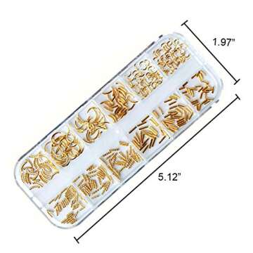 SILPECWEE 1200Pcs Gold Metal Nail Art Studs for Creative Manicures with Tweezers