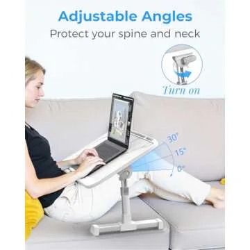 HETTHI Laptop Bed Tray Table, Adjustable Sturdy Laptop Stand for Bed with Premium Materials, Folding Portable Lap Desk for Writing Working Reading Eating Couch Floor (Marble, 23.6"×14")