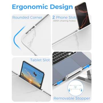 HETTHI Laptop Bed Tray Table, Adjustable Sturdy Laptop Stand for Bed with Premium Materials, Folding Portable Lap Desk for Writing Working Reading Eating Couch Floor (Marble, 23.6"×14")