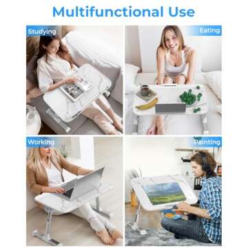 HETTHI Laptop Bed Tray Table, Adjustable Sturdy Laptop Stand for Bed with Premium Materials, Folding Portable Lap Desk for Writing Working Reading Eating Couch Floor (Marble, 23.6"×14")