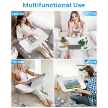 HETTHI Laptop Bed Tray Table, Adjustable Sturdy Laptop Stand for Bed with Premium Materials, Folding Portable Lap Desk for Writing Working Reading Eating Couch Floor (Marble, 23.6"×14")