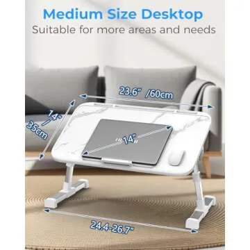 HETTHI Laptop Bed Tray Table, Adjustable Sturdy Laptop Stand for Bed with Premium Materials, Folding Portable Lap Desk for Writing Working Reading Eating Couch Floor (Marble, 23.6"×14")