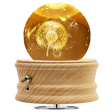 Christmas Gifts-3D Crystal Ball Music Box with Projection LED Light and Rotating Wooden Base, Gift f...