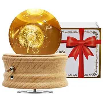 Christmas Gifts-3D Crystal Ball Music Box with Projection LED Light and Rotating Wooden Base, Gift for Birthday, New Year, Valentine's Day, Music Boxes for Women Mom Daughter (Dandelion)