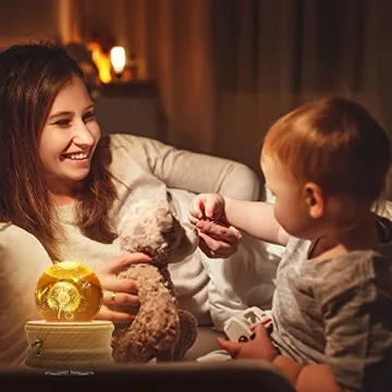 Christmas Gifts-3D Crystal Ball Music Box with Projection LED Light and Rotating Wooden Base, Gift for Birthday, New Year, Valentine's Day, Music Boxes for Women Mom Daughter (Dandelion)