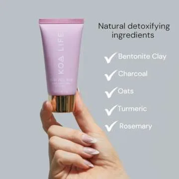 KOA LIFE Detox Face Mask - Charcoal Face Mask Skincare, Bentonite Clay, Facial Mask, Clay Face Mask, Deeply Hydrates, Nourishes Skin, Antioxidants, Natural, Vegan - 1.70 Fl Oz