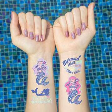 xo, Fetti Mermaid Party Supplies Temporary Tattoos for Kids - 24 Glitter Styles | Mermaid Birthday Party Favors, Mermaid Tail Decorations + Halloween Costume
