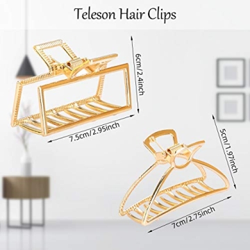 TELESON Hair Clips Metal Hair Claw Clips Gold Hair Clips,Strong Hold for Thick Hair Nonslip Hair Claw Clips,Hair Barrette for Hair Styling Hair Accessories for Ladys 2 Packs Gold