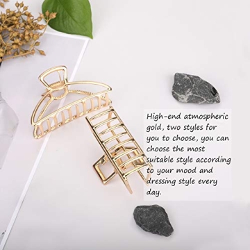 TELESON Hair Clips Metal Hair Claw Clips Gold Hair Clips,Strong Hold for Thick Hair Nonslip Hair Claw Clips,Hair Barrette for Hair Styling Hair Accessories for Ladys 2 Packs Gold