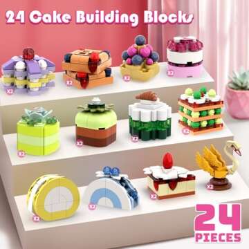Uiseba Valentines Day Gifts for Kids Classroom/School,24PCS Dessert Building Blocks and Valentines Cards,Toys for 3+ Years Old Girls & Boys