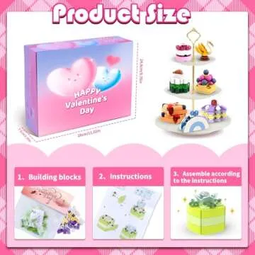 Uiseba Valentines Day Gifts for Kids Classroom/School,24PCS Dessert Building Blocks and Valentines Cards,Toys for 3+ Years Old Girls & Boys