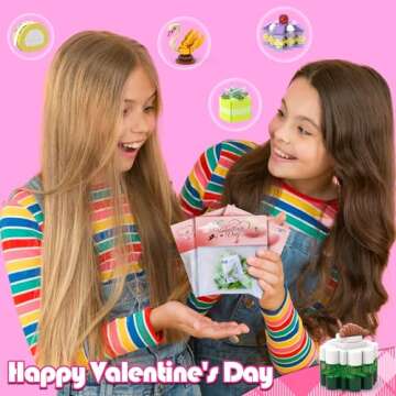 Uiseba Valentines Day Gifts for Kids Classroom/School,24PCS Dessert Building Blocks and Valentines Cards,Toys for 3+ Years Old Girls & Boys