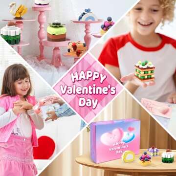 Uiseba Valentines Day Gifts for Kids Classroom/School,24PCS Dessert Building Blocks and Valentines Cards,Toys for 3+ Years Old Girls & Boys