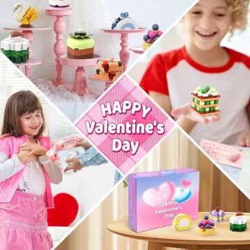 Uiseba Valentines Day Gifts for Kids Classroom/School,24PCS Dessert Building Blocks and Valentines Cards,Toys for 3+ Years Old Girls & Boys