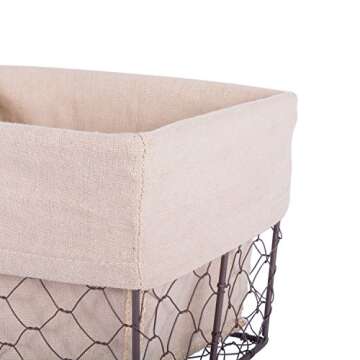 DII Farmhouse Chicken Wire Storage Baskets with Liner, Medium, Rustic Natural, 11x7.88x7", 2 Piece