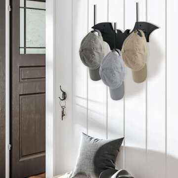 MUOUAKATE Goth Hat Rack for Baseball Caps Bat Wall Mount Hat Storage Organizer with 3 Multi-Purpose ...