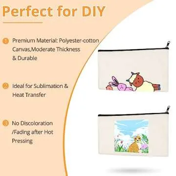 HTVRONT Blank Canvas Makeup Bags 10 Pack, Sublimation Blanks Cosmetic Bags, DIY Heat Transfer Canvas Pen Case Pencil Bags, Beige Multi-Purpose Travel Toiletry Zipper Bags (10pcs 8.3 × 5 Inch)