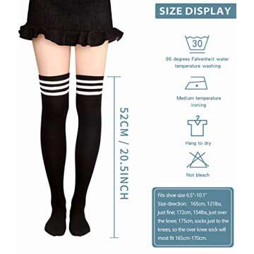 Dimore 5 Pairs Womens Thigh High Socks Over the Knee High Striped Stocking Boot Leg Warmer Long Socks for Daily Wear Cosplay