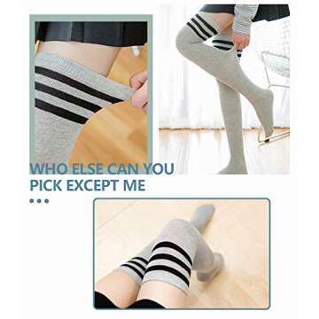 Dimore 5 Pairs Womens Thigh High Socks Over the Knee High Striped Stocking Boot Leg Warmer Long Socks for Daily Wear Cosplay