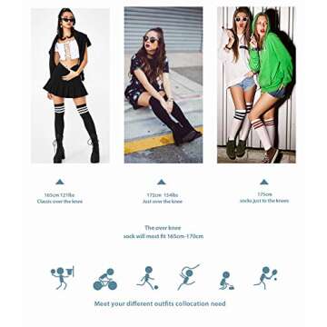 Dimore 5 Pairs Womens Thigh High Socks Over the Knee High Striped Stocking Boot Leg Warmer Long Socks for Daily Wear Cosplay