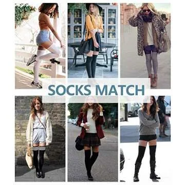 Dimore 5 Pairs Womens Thigh High Socks Over the Knee High Striped Stocking Boot Leg Warmer Long Socks for Daily Wear Cosplay