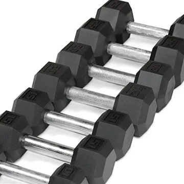 WF Athletic Supply 5-25Lbs Rubber Hex Dumbbell Set with Rack