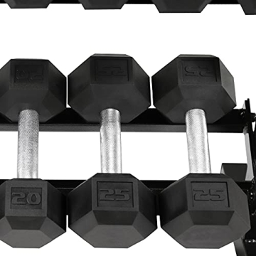 WF Athletic Supply 5-25Lbs Rubber Hex Dumbbell Set with Rack