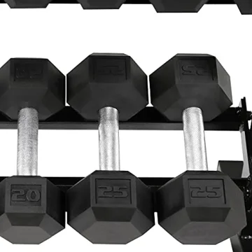 WF Athletic Supply 5-25Lbs Rubber Hex Dumbbell Set with Rack