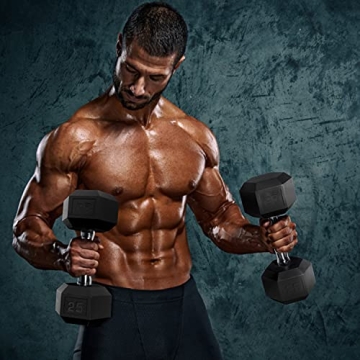 WF Athletic Supply 5-25Lbs Rubber Hex Dumbbell Set with Rack