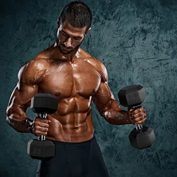 WF Athletic Supply 5-25Lbs Rubber Hex Dumbbell Set with Rack