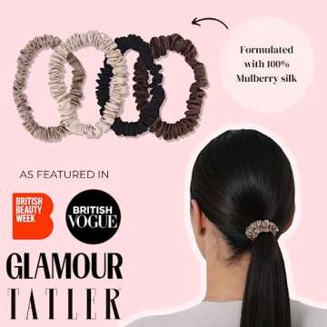 SILKIE x6 Set 100% Pure Mulberry Silk Black Brown Chocolate Pink Nude Neutral Skinny Scrunchies Trav...