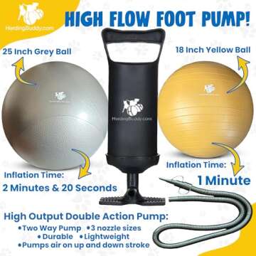 Herding Ball for Dogs - 25” Ball for Australian Shepard, Collie, Cattle Dogs & Dog Over 27 Pounds - Heavy Duty Dual Layer Cover - Thick Anti-Burst Ball - High Flow Foot Pump