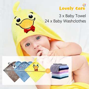 Lovely Care Baby Hooded Towels & Washcloth Set for Newborns